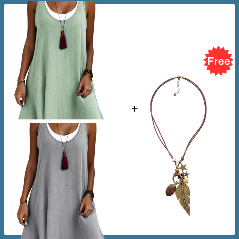 ⏰Last Day Sale 50% Off💃Women's Casual Loose Sleeveless Fake Two Piece Tank Dress