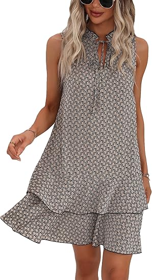 ๐ LIMITED-TIME 50% OFF! โจ Women's Geometric Print Bow Dress โ Abstract Art, Decorative Bow, Flattering Fit ๐