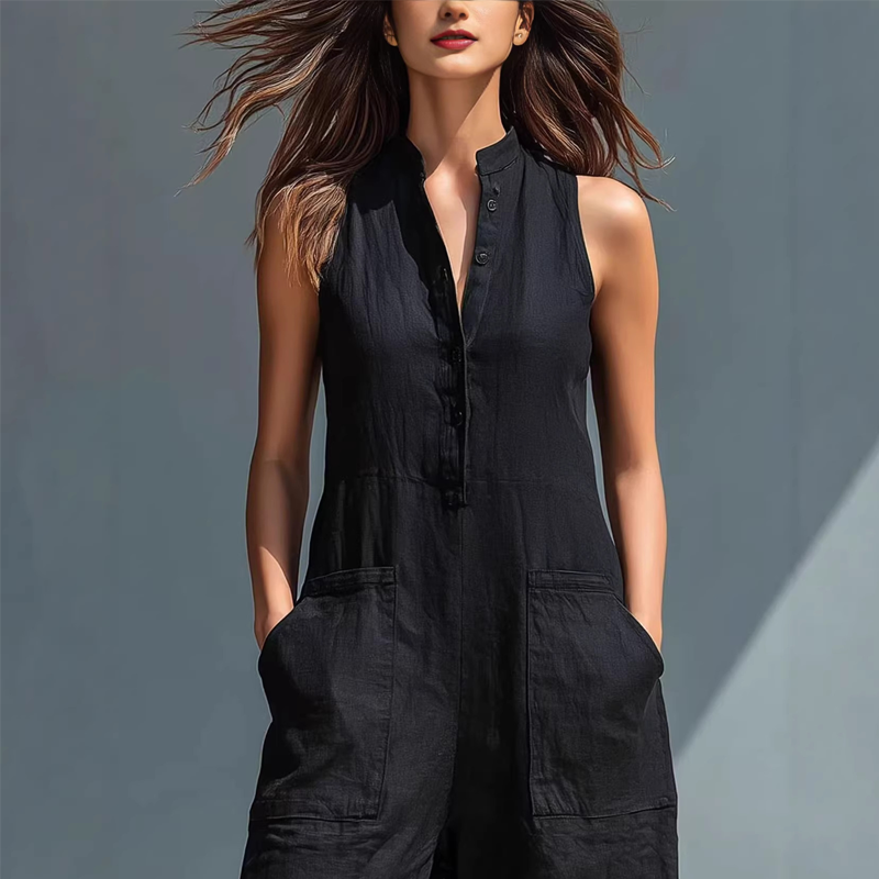 ๐ 50% OFF NOW! ๐ฟ Women's Sleeveless Wide-Leg Jumpsuit โ Button-Up, Relaxed Fit & Functional Pockets โจ