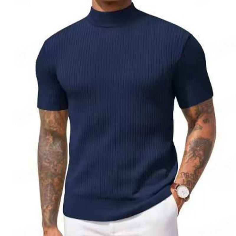 ๐ LIMITED-TIME 50% OFF! โจ Men's Slim Mock Neck T-Shirt โ Ribbed, Short Sleeve, 6 Colors ๐