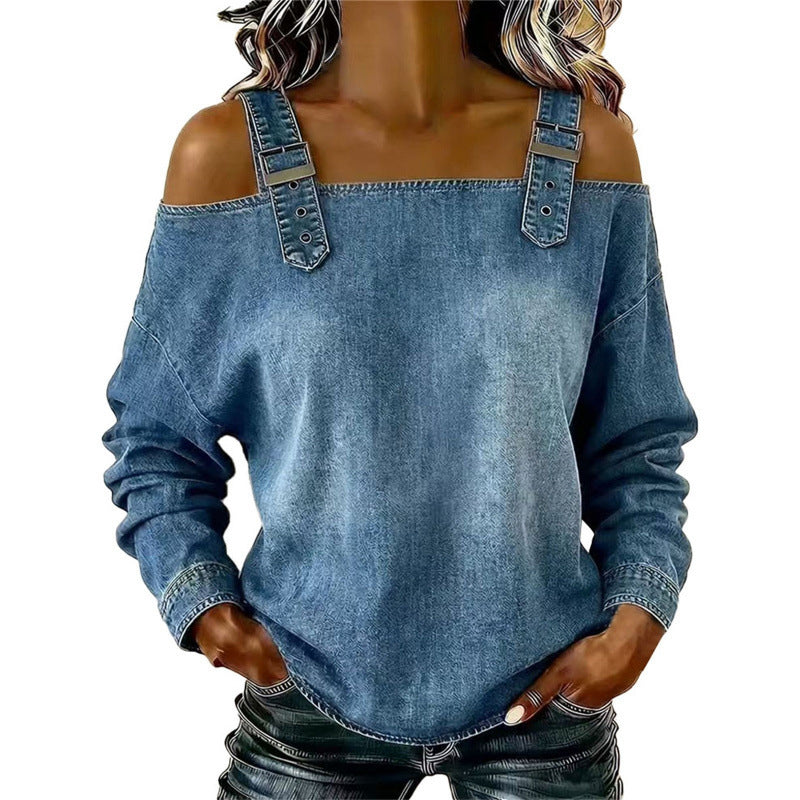 ๐ LIMITED-TIME 49% OFF! โจ Women's Denim Top โ Wide Strap, Fashion, Casual โจ