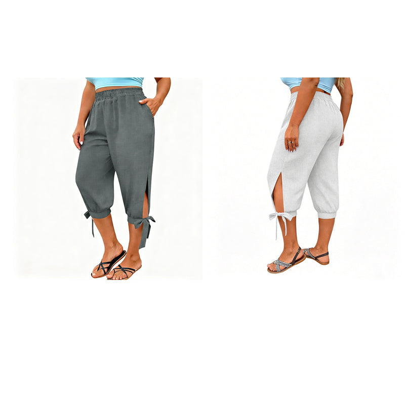 ๐ LIMITED-TIME 50% OFF! โจ Women's Elastic Waist Capri Pants โ Breathable, Stretchy, Side Tie Detail ๐ฟ