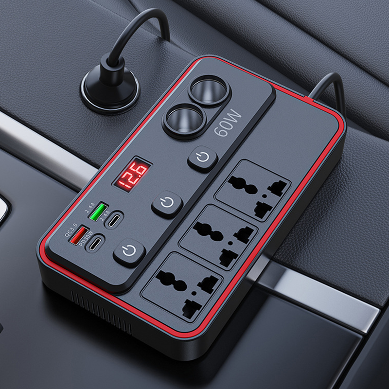 🚗 Multifunctional Car Charger with AC Outlets & USB 🔌