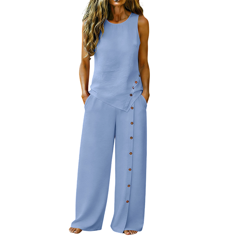๐ 40% OFF! โจ Women's Casual Sleeveless Top and Wide-Leg Trousers Set