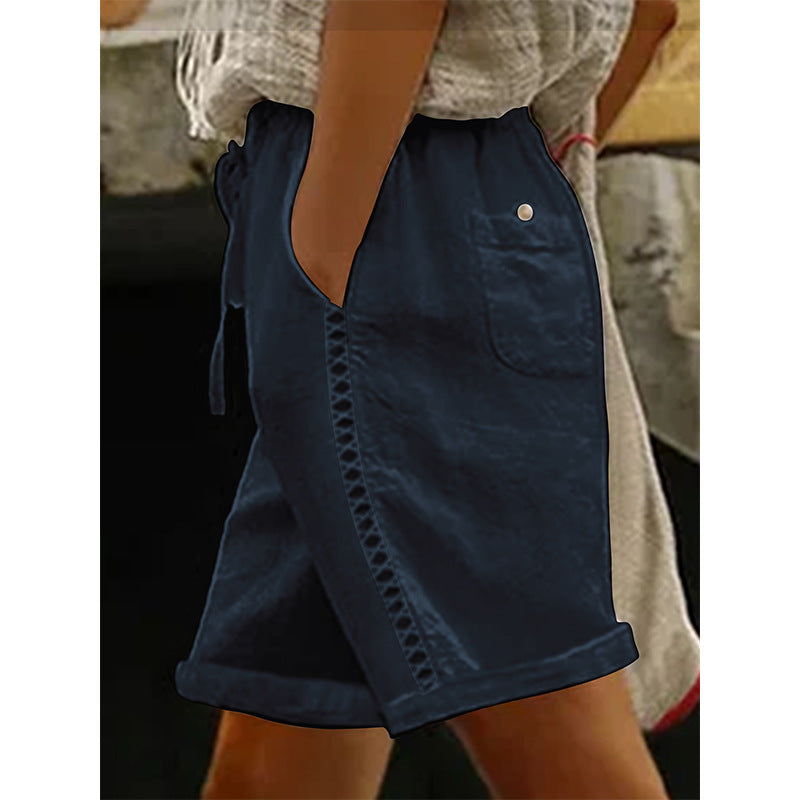 Women's Casual Drawstring Shorts with Lace Detail