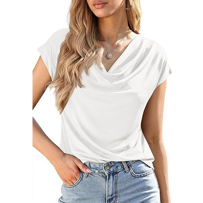 ๐ LIMITED-TIME 50% OFF! โจ Women's Cowl Neck Top โ Cap Sleeve, Draped, Soft Fabric ๐ธ