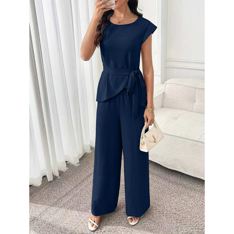 Chic Solid Color Top & Wide-Leg Pants Set
