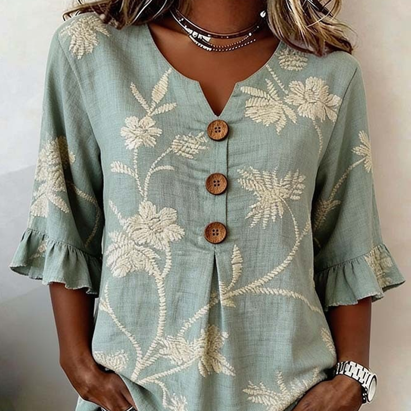 Women's Summer Floral Top with Ruffle Sleeve