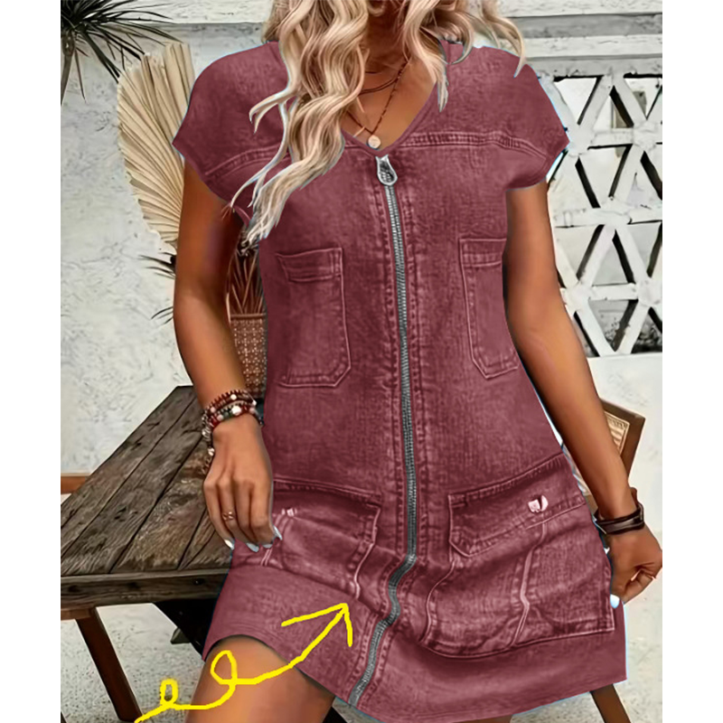 Women's Casual Short Sleeve Zipper Dress