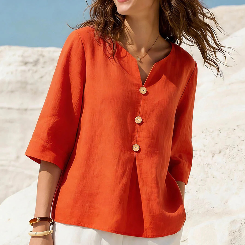 Women's Casual V-Neck Button-Up Top