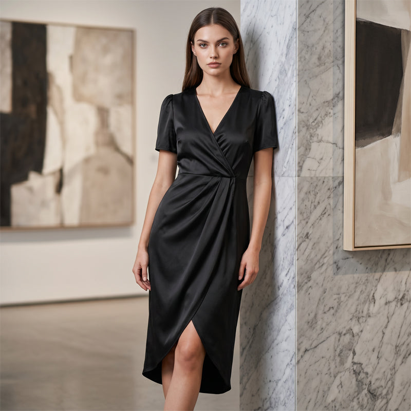 Women's Short Sleeve V-Neck Asymmetrical Wrap Dress