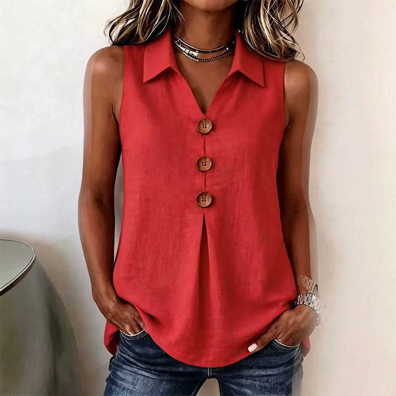 Women's Summer Sleeveless Button Up Top