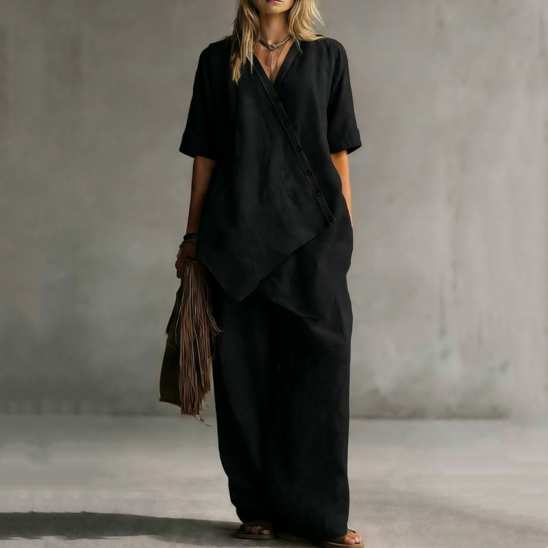 Women's Asymmetrical Top & Wide-Leg Pants Set