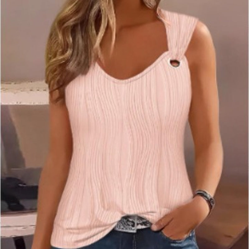 Summer Solid Color Sleeveless Vest Loose Fit Top for Women