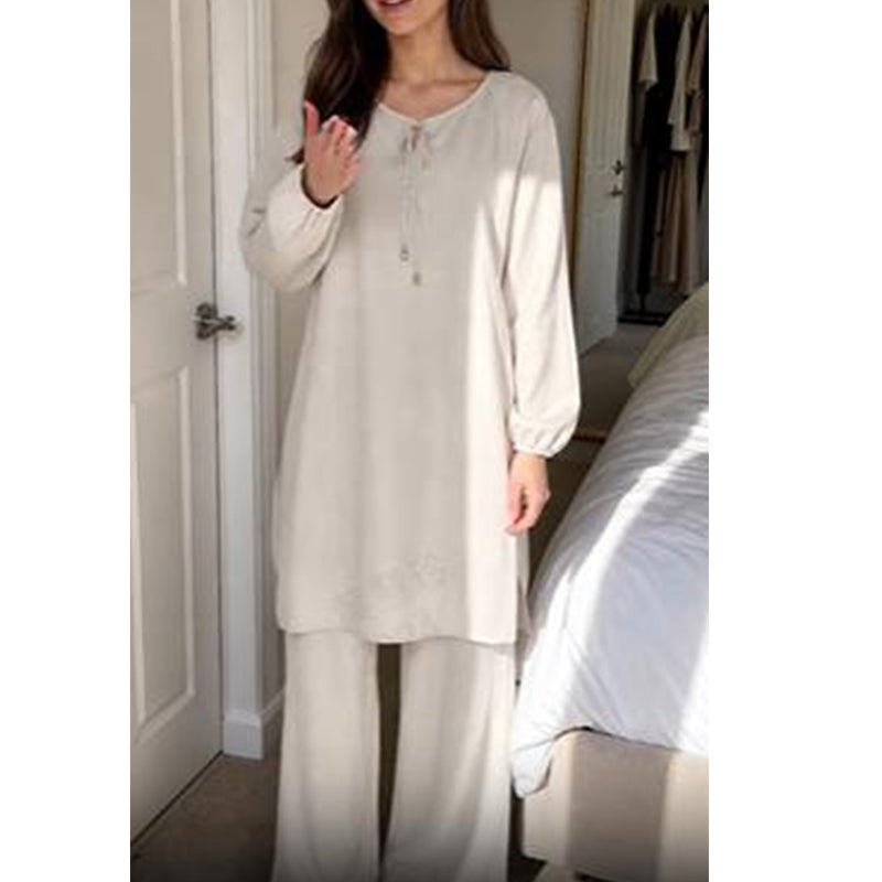 Women Two Piece Outfits Long Sleeve Tunic and Wide Leg Pants Set