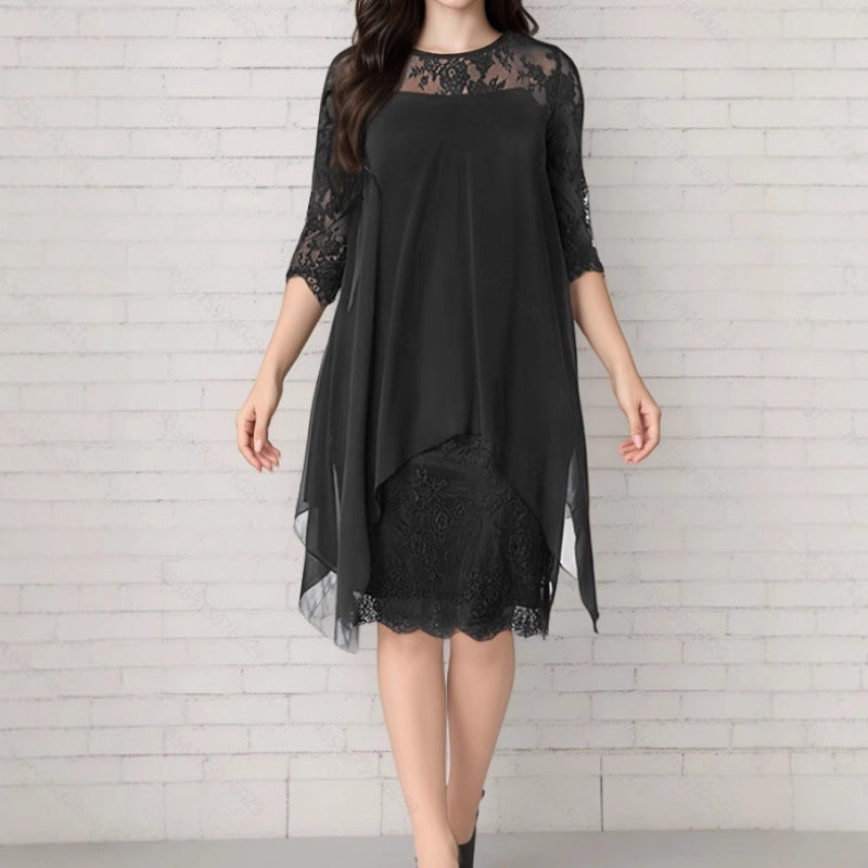 ๐ LIMITED TIME 50% OFF! ๐ Lace Splice Midi Dress โ Elegant Day-to-Night Grace โจ
