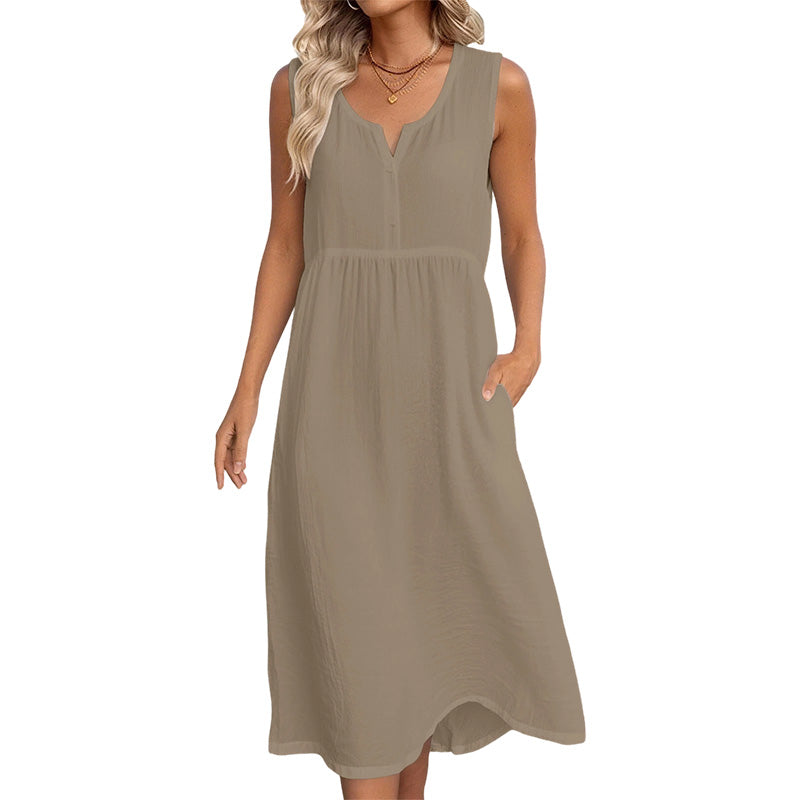 🌿Women Sleeveless Cotton Linen Dress
