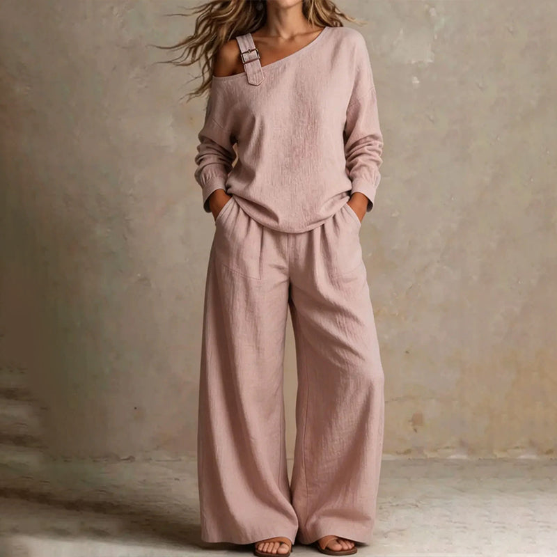 š¢š¢LIMITED-TIME 30% OFF!! š„Bestsellerš„ Off-shoulder Wide-leg Two-piece Set, Made Of Soft Blended Fabric, Creating An Elegant Dilhouette.