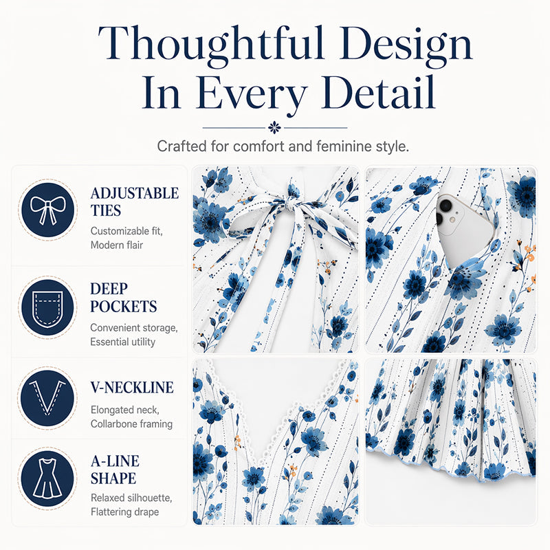 โ๏ธ๐Top Pick - Casual Floral Midi Dress with V-Neck โ Soft Drape & Romantic Print
