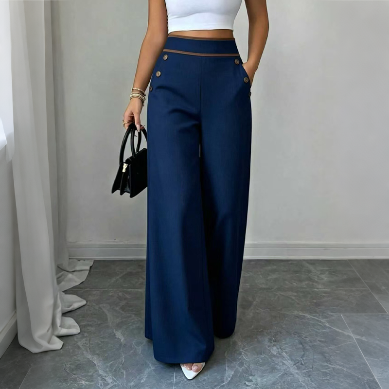 Must-Have🔥👖 Contrast-Trim Wide-Leg Pants – legant Drape & Flattering High-Rise