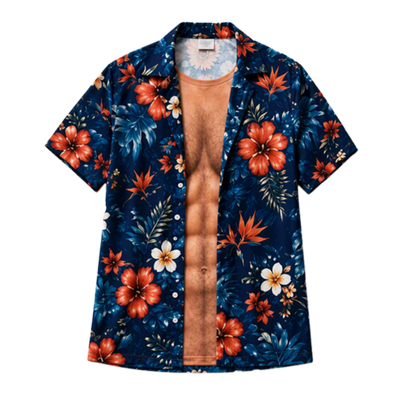 Men Hawaiian Shirt Tropical Floral Print Short Sleeve Casual Beach Button Down Shirt