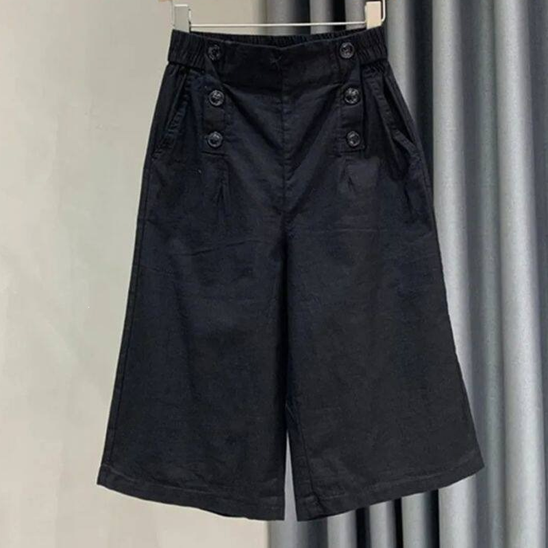 Women's High-Waist Button-Detail Bermuda Pants