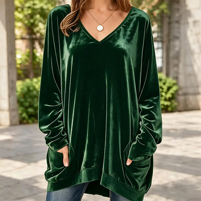Women's V-Neck Long Sleeve Velvet Top