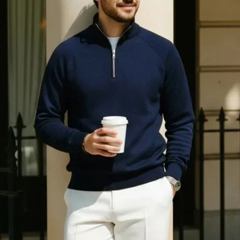 Men's Corduroy Quarter-Zip Pullover Sweatshirt Casual Stand Collar Long Sleeve Top
