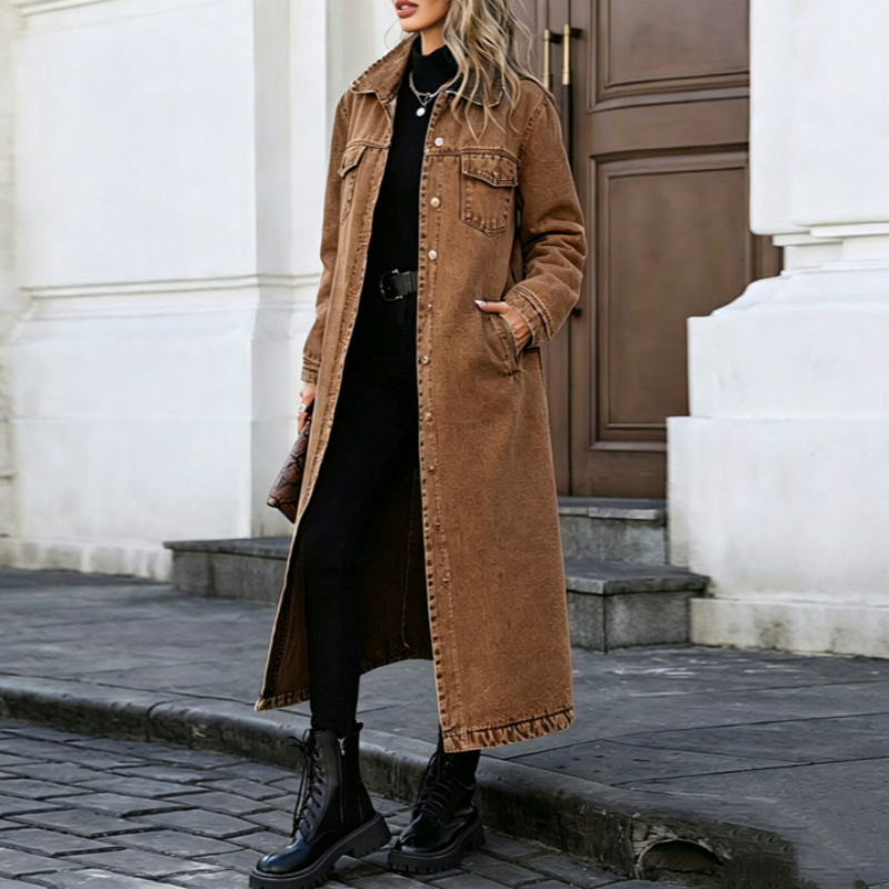 Women’s Casual Longline Button-Up Denim Coat