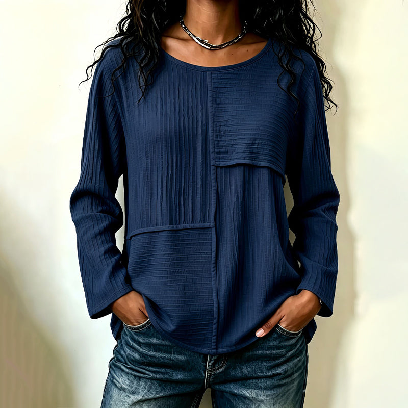 Bestseller🏆👚 Textured Patchwork Crewneck – Timeless Silhouette & Effortless Style for Every Look
