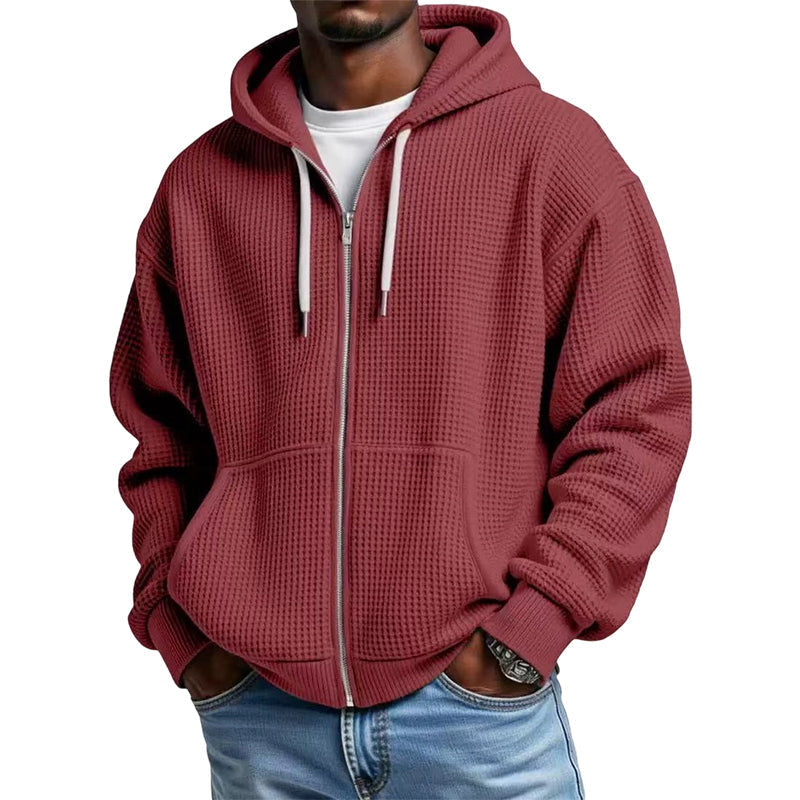 ๐Men's Full -Zip Waffle Knit Hooded Sweatshirt โ Cozy Comfort Meets Everyday Style