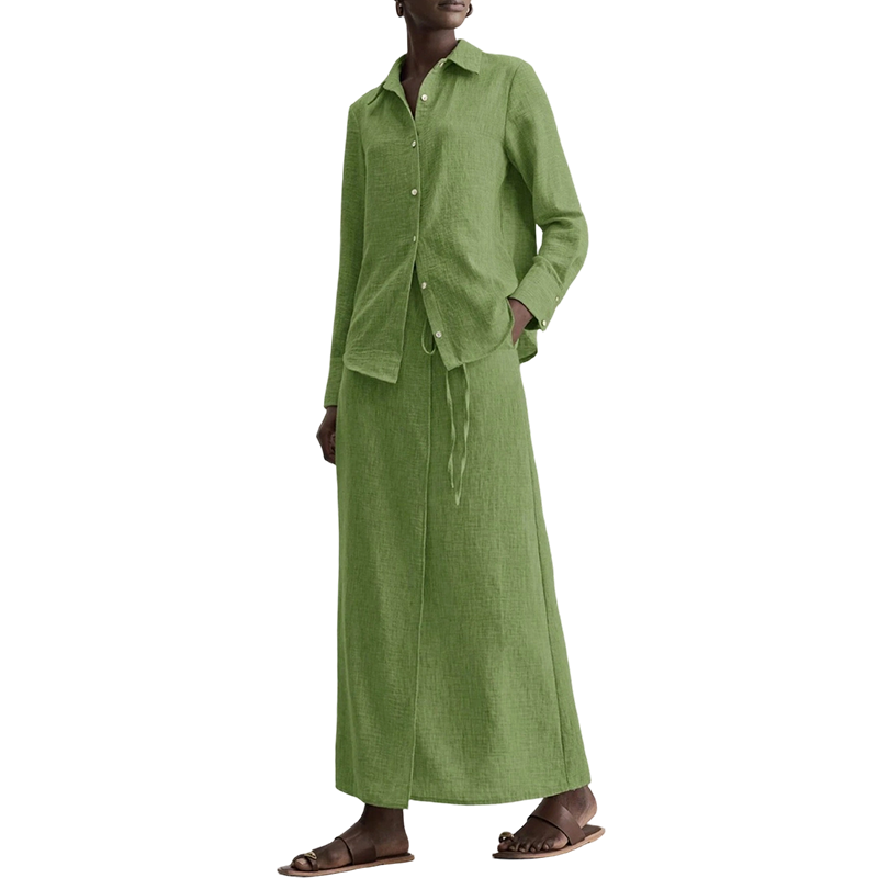 Women Casual Shirt & Long Skirt Two-Piece Set