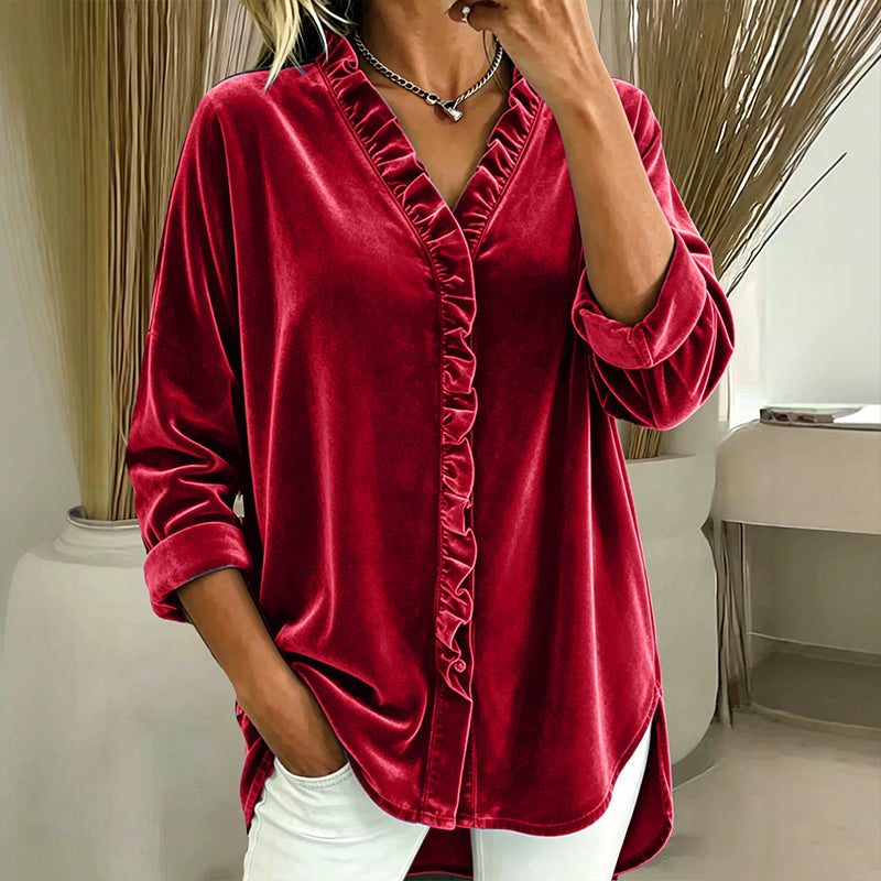 ๐ธ Ruffle Detail, Easy Elegance | Women's Solid-Color Ruffle-Neck Blouse
