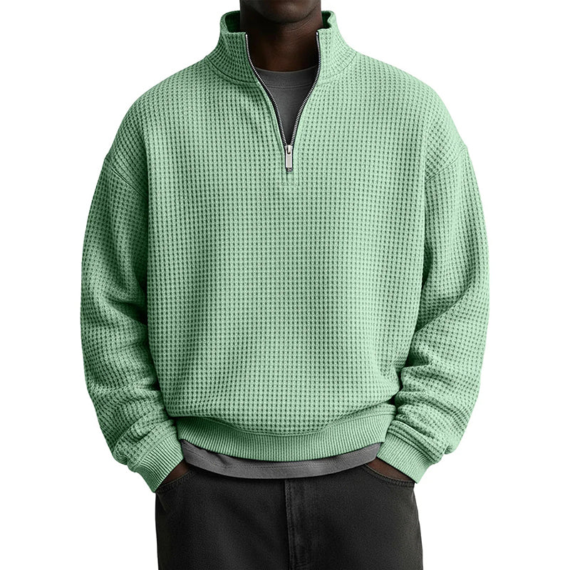 👕 🧶 Men's Relaxed Half-Zip Waffle Texture Sweatshirt