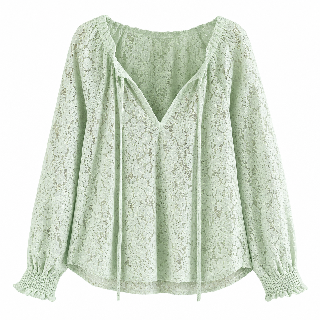 Women's Elegant Loose Fit Long Sleeve Lace Pullover Blouse