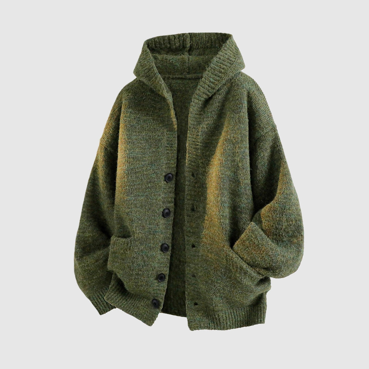 Men's Hooded Knit Cardigan Casual Loose Button Sweater Jacket