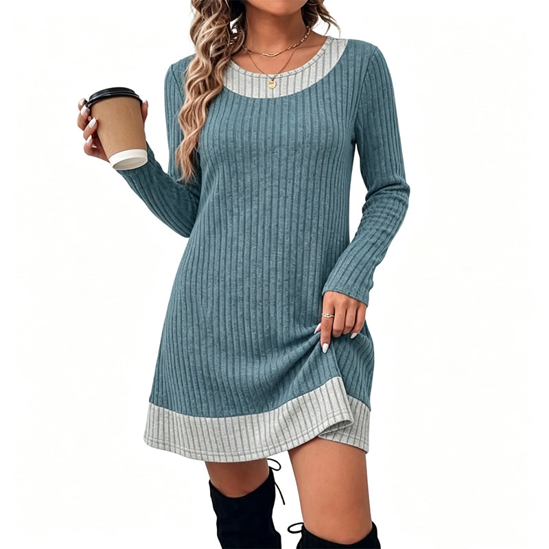 Women's Casual Plaid Patchwork Knit Dress
