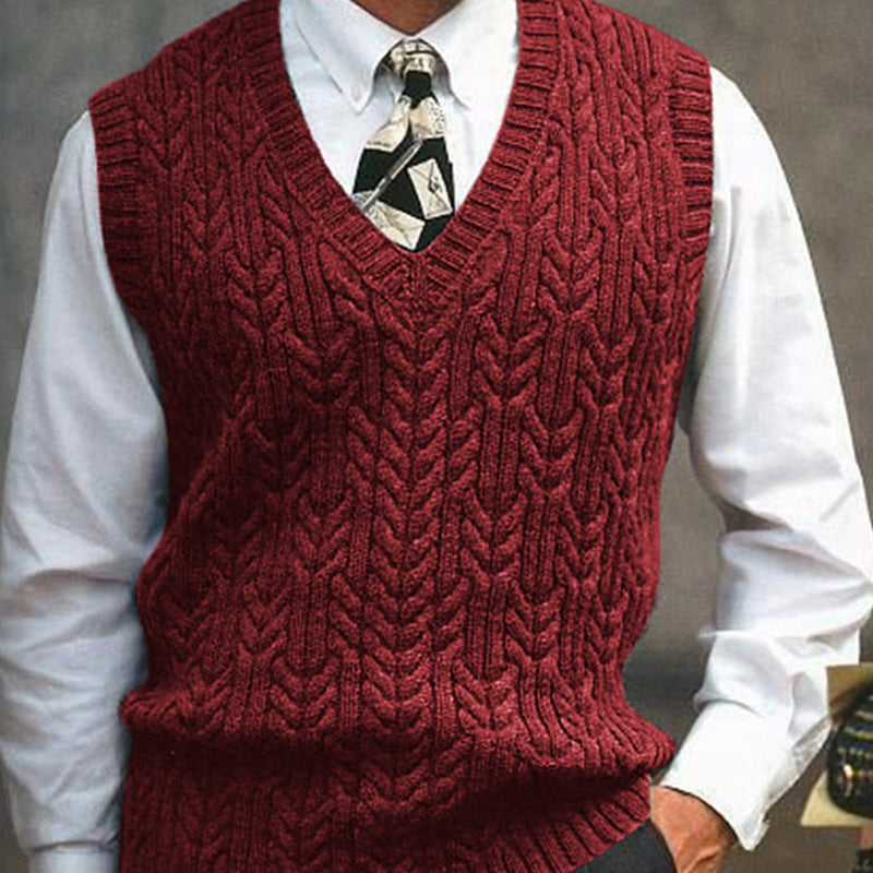 Men's Cable Knit V-Neck Sweater Vest