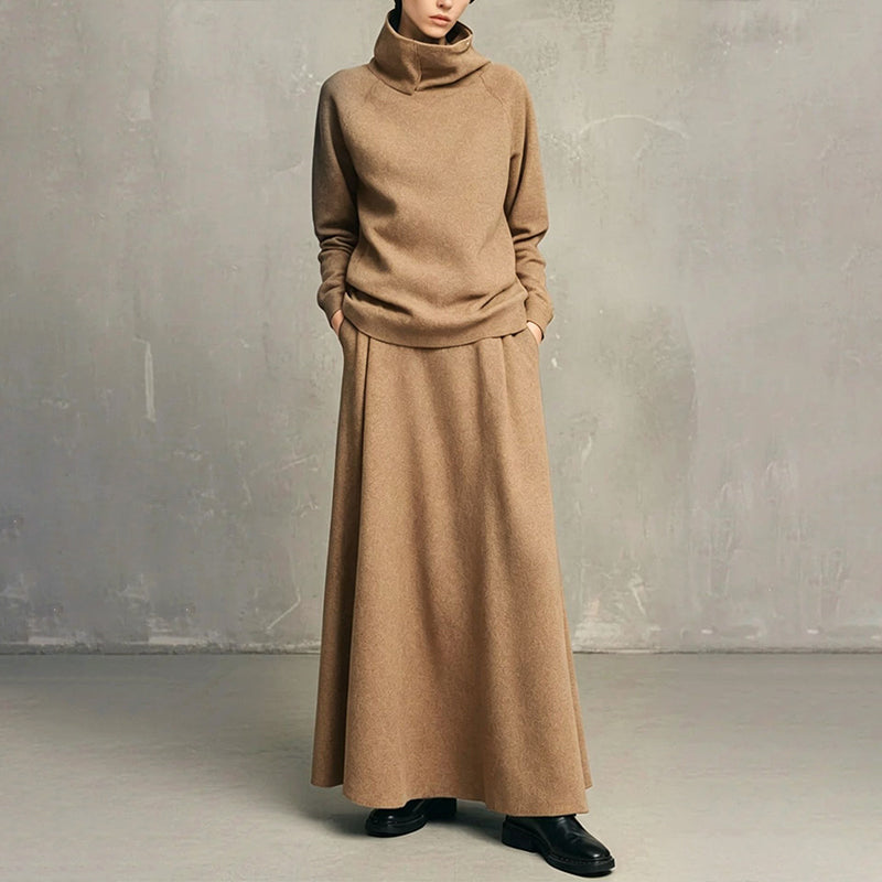 ๐ Two Pieces, Effortlessly Elegant | Women's Turtleneck Top & Maxi Skirt Set