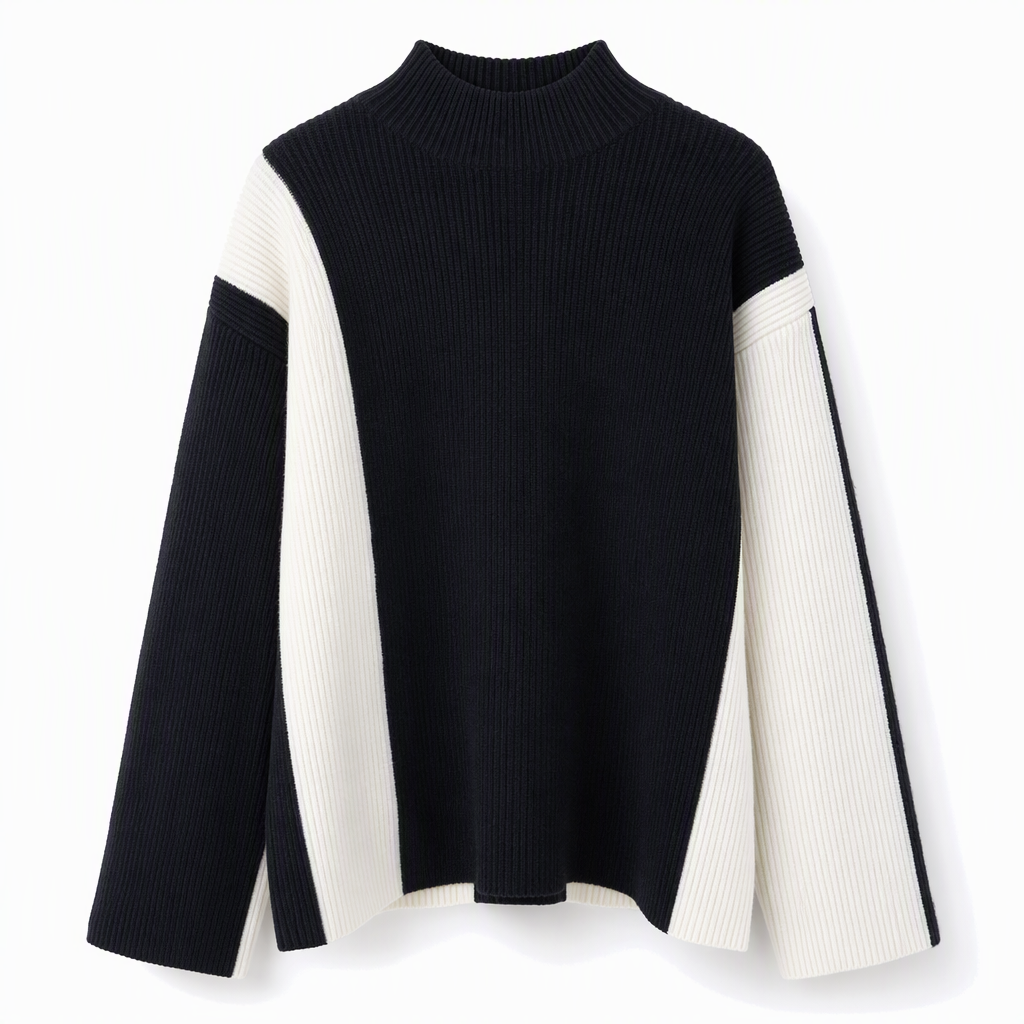 Women's Autumn Winter Color Block Knit 2-Piece Set Thickened Pullover Sweater and Skirt