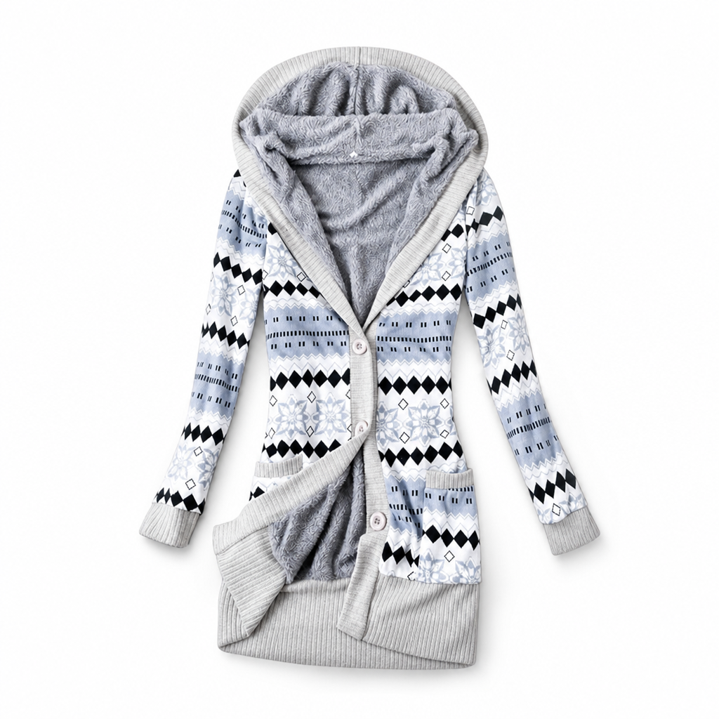 Women's Mid-Length Hooded Knit with Cotton Lining