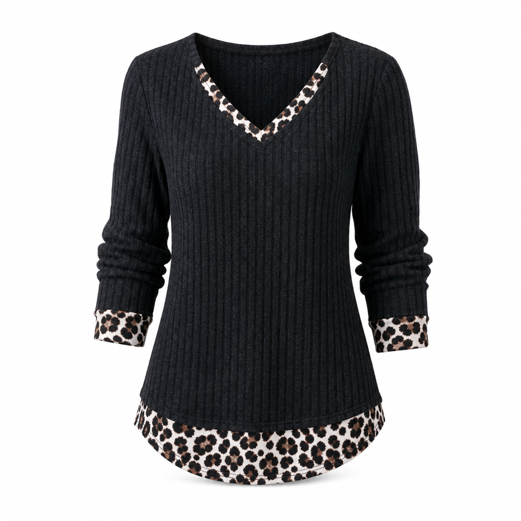 Faux Two Piece Layered Knit Sweater Casual Pullover Top