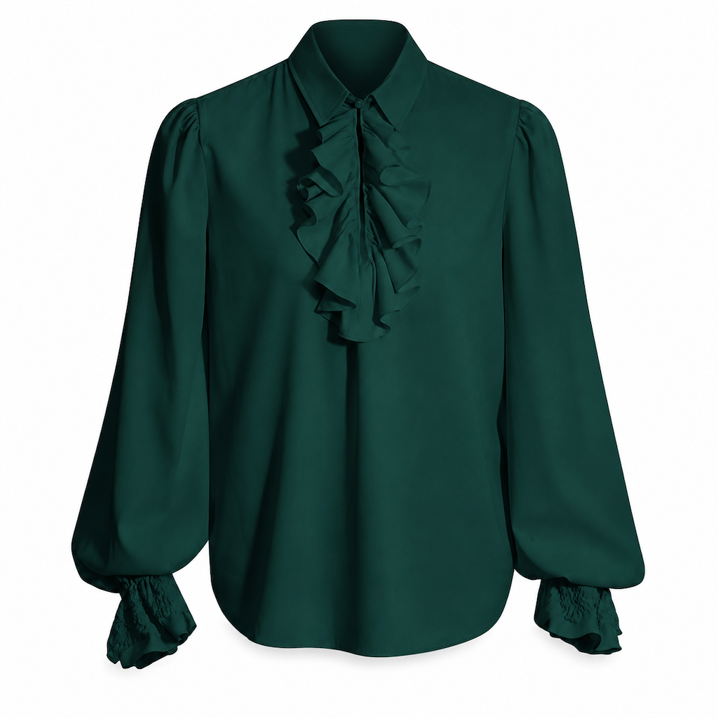 Womens French Ruffle Collar Blouse with Lace Trim Cuffs for Halloween Vampire Costume and Stage Performance