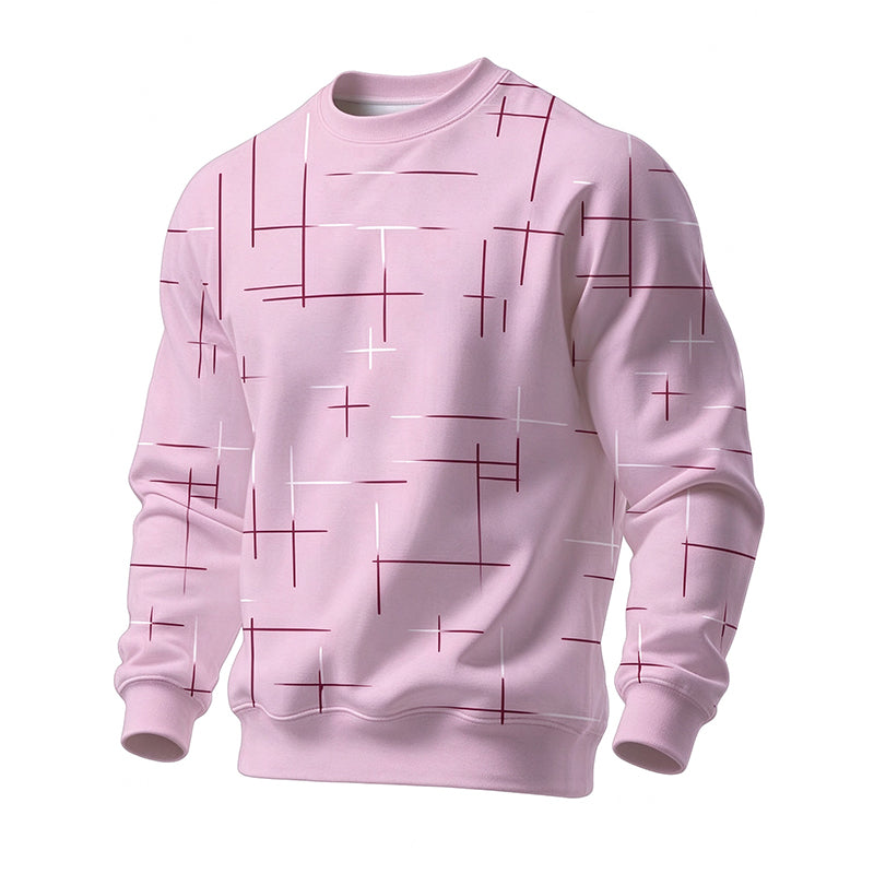 Men's Casual Crewneck Line Print Sweatshirt