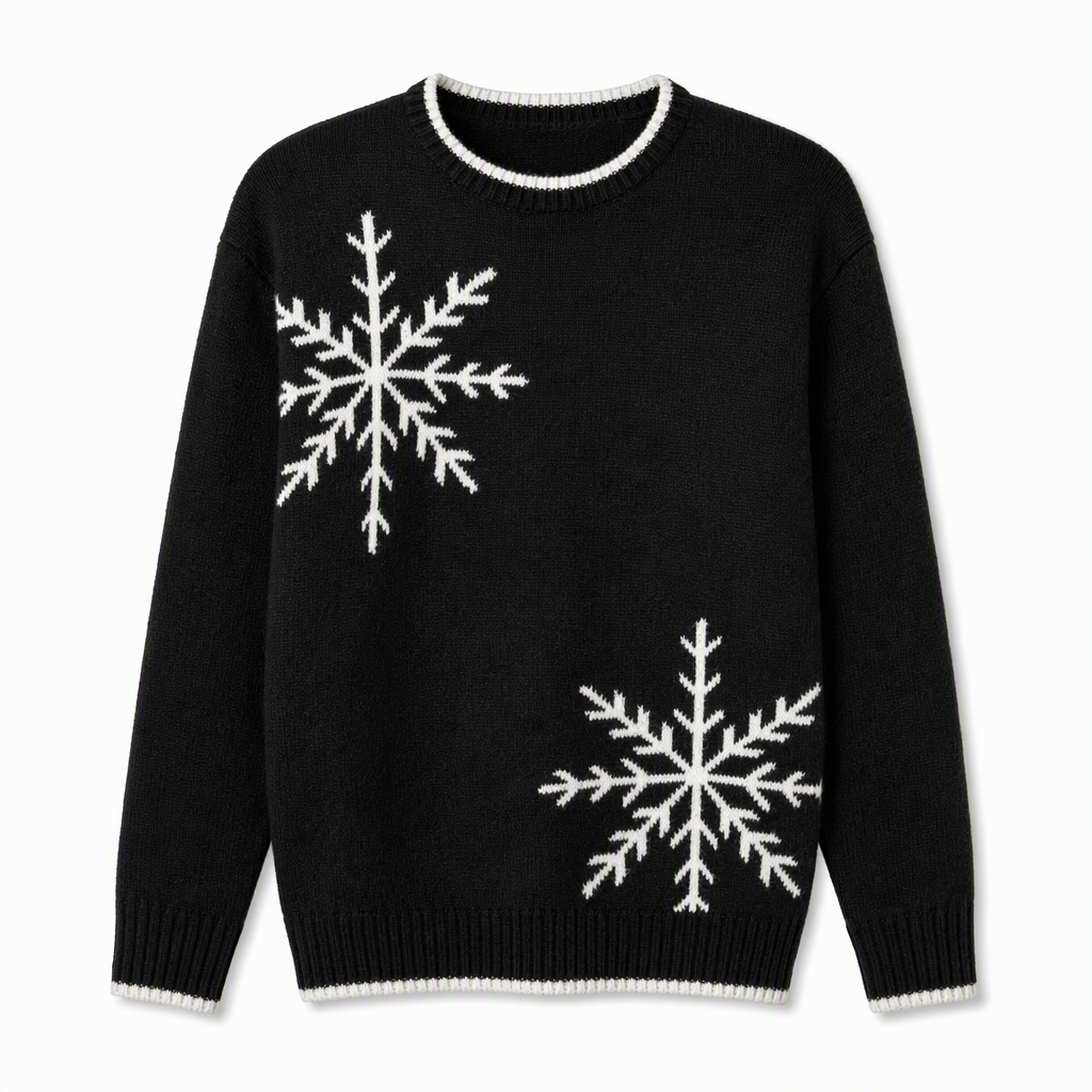 🎄Women's Christmas Snowflake Jacquard Knit Sweater Crew Neck Loose Fit Pullover for Autumn and Winter