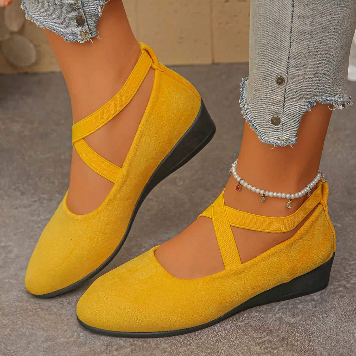 ๐ 50% OFF ELEGANT LOW WEDGE SHOES! ๐ Secure Elastic Strap, Lightweight & Breathable for All-Day Comfort and Style