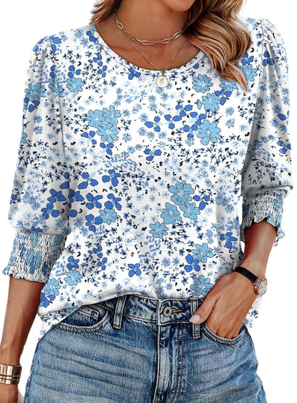 ⏰Limited Time Sale-50% OFF🏖️Womens 3/4 Sleeve T-Shirts Cute Crewneck Tees Blouses