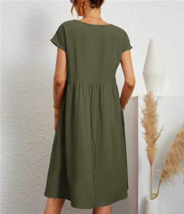 💝Solid Color Sleeveless Loose Cotton Pocket Dress