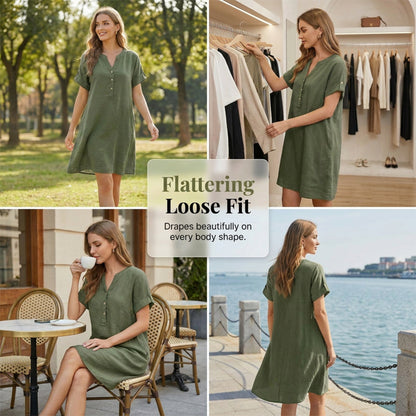 🏖️ LIMITED-TIME 50% OFF! 👗Women's V-Neck Tunic Dress – Relaxed Fit, Pockets & Breathable
