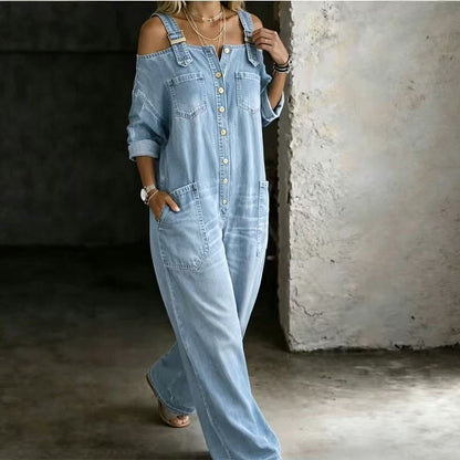 Limited-time offer-Loose Fit Wide-Leg Overall Jumpsuit with Pockets